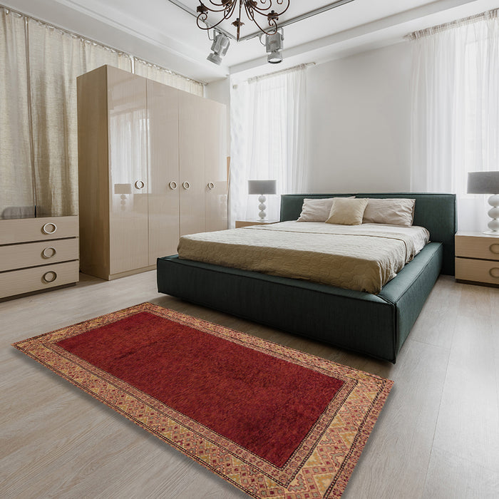Abstract Red Modern Rug in a Bedroom, abs4970