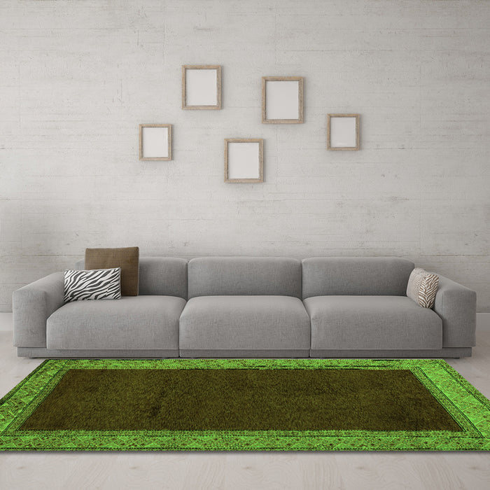 Machine Washable Abstract Green Modern Area Rugs in a Living Room,, wshabs4970grn