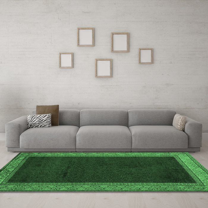 Machine Washable Abstract Emerald Green Modern Area Rugs in a Living Room,, wshabs4970emgrn