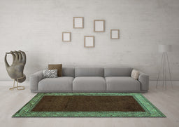 Machine Washable Abstract Turquoise Modern Area Rugs in a Living Room,, wshabs4970turq