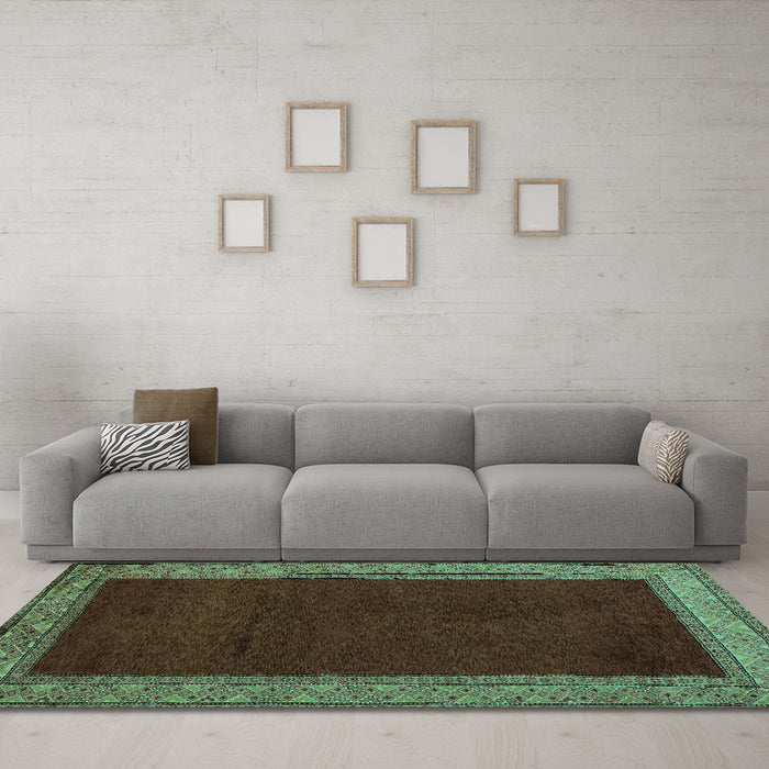 Machine Washable Abstract Turquoise Modern Area Rugs in a Living Room,, wshabs4970turq