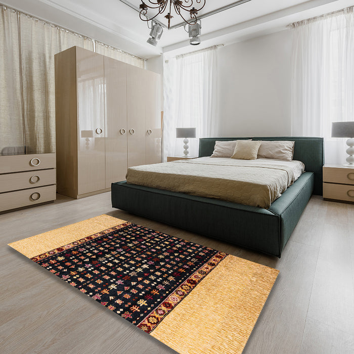 Abstract Orange Modern Rug in a Bedroom, abs4971