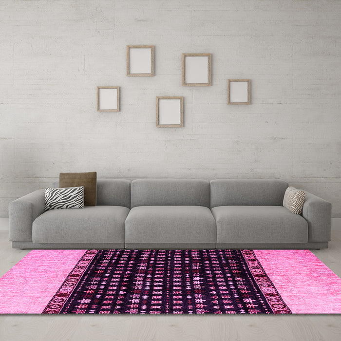 Machine Washable Abstract Pink Modern Rug in a Living Room, wshabs4971pnk
