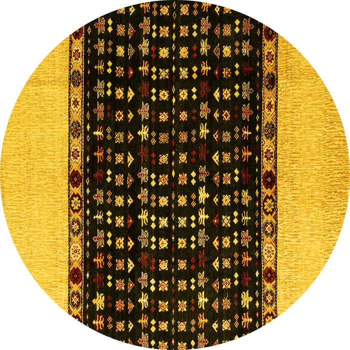 Round Abstract Yellow Modern Rug, abs4971yw