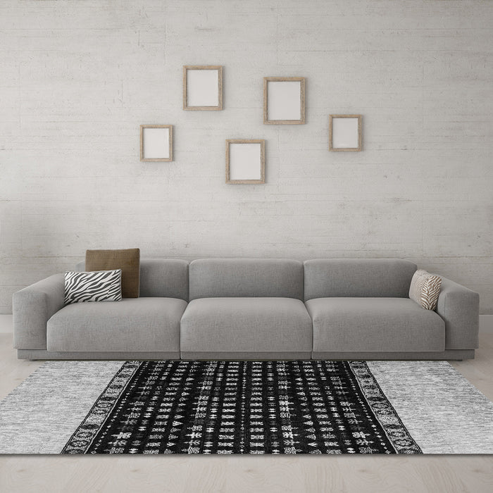 Machine Washable Abstract Gray Modern Rug in a Living Room,, wshabs4971gry