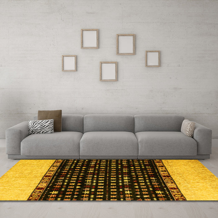 Machine Washable Abstract Yellow Modern Rug in a Living Room, wshabs4971yw