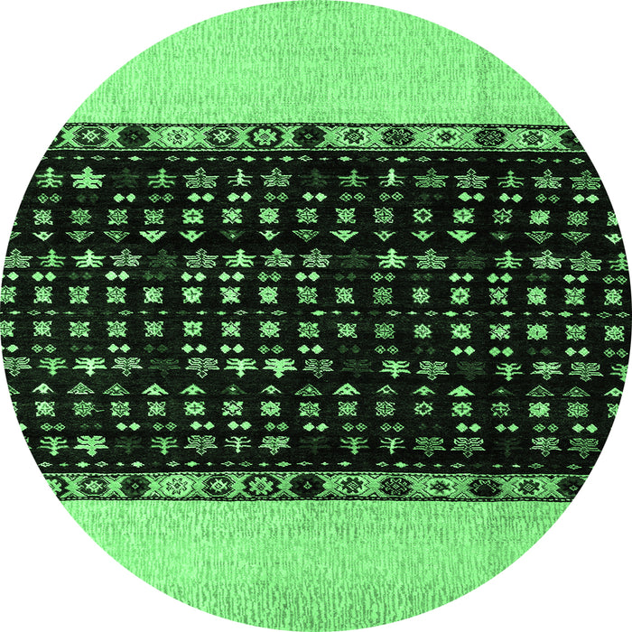 Round Machine Washable Abstract Emerald Green Modern Area Rugs, wshabs4971emgrn