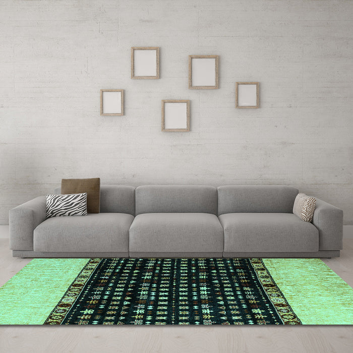 Machine Washable Abstract Turquoise Modern Area Rugs in a Living Room,, wshabs4971turq