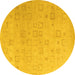 Round Machine Washable Solid Yellow Modern Rug, wshabs4972yw