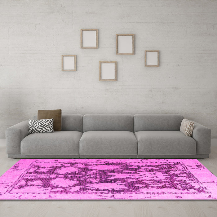 Machine Washable Abstract Pink Modern Rug in a Living Room, wshabs4973pnk