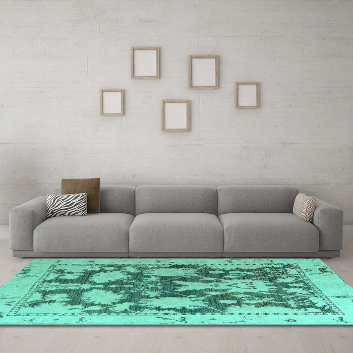 Machine Washable Abstract Turquoise Modern Area Rugs in a Living Room,, wshabs4973turq