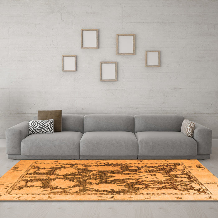 Machine Washable Abstract Orange Modern Area Rugs in a Living Room, wshabs4973org