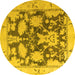 Round Abstract Yellow Modern Rug, abs4973yw