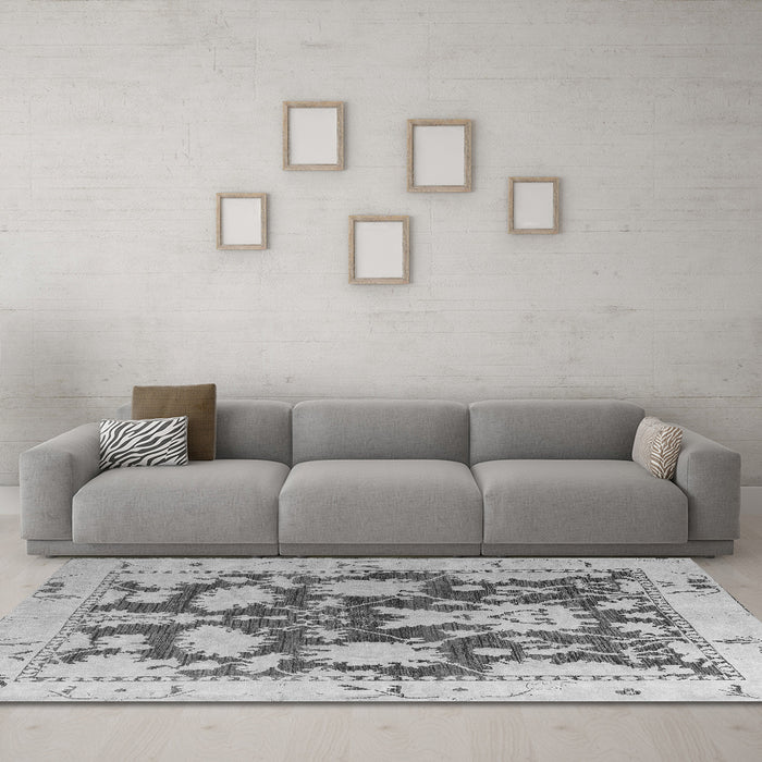Machine Washable Abstract Gray Modern Rug in a Living Room,, wshabs4973gry