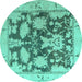 Round Machine Washable Abstract Turquoise Modern Area Rugs, wshabs4973turq