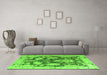 Machine Washable Abstract Green Modern Area Rugs in a Living Room,, wshabs4973grn