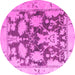 Round Machine Washable Abstract Pink Modern Rug, wshabs4973pnk