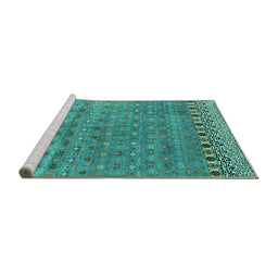 Sideview of Machine Washable Abstract Turquoise Modern Area Rugs, wshabs4974turq
