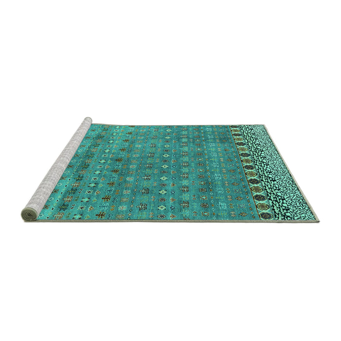 Sideview of Machine Washable Abstract Turquoise Modern Area Rugs, wshabs4974turq