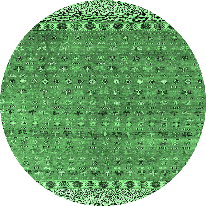 Round Abstract Emerald Green Modern Rug, abs4974emgrn