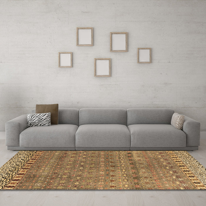 Machine Washable Abstract Brown Modern Rug in a Living Room,, wshabs4974brn