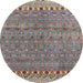 Round Machine Washable Abstract Rosy-Finch Purple Rug, wshabs4974