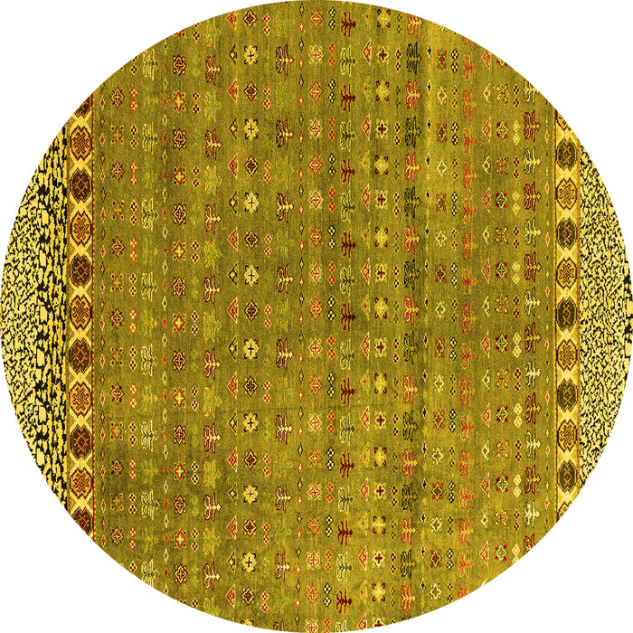 Round Machine Washable Abstract Yellow Modern Rug, wshabs4974yw