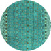 Round Machine Washable Abstract Turquoise Modern Area Rugs, wshabs4974turq