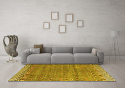 Machine Washable Abstract Yellow Modern Rug in a Living Room, wshabs4974yw