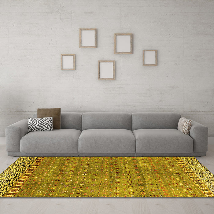 Machine Washable Abstract Yellow Modern Rug in a Living Room, wshabs4974yw