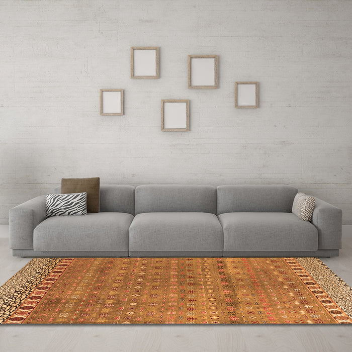 Machine Washable Abstract Orange Modern Area Rugs in a Living Room, wshabs4974org