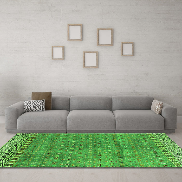 Machine Washable Abstract Green Modern Area Rugs in a Living Room,, wshabs4974grn