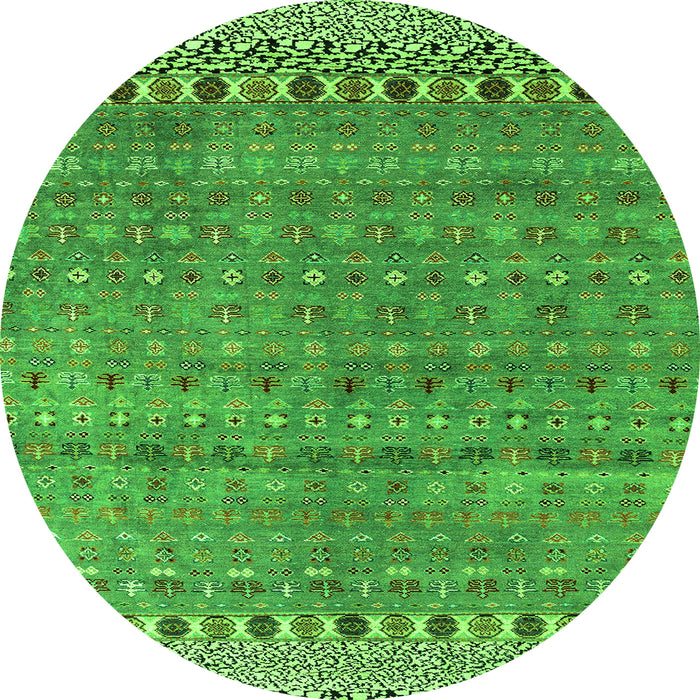Round Machine Washable Abstract Green Modern Area Rugs, wshabs4974grn