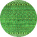 Round Machine Washable Abstract Green Modern Area Rugs, wshabs4974grn
