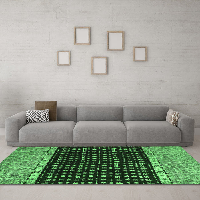 Machine Washable Abstract Emerald Green Modern Area Rugs in a Living Room,, wshabs4975emgrn