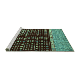 Sideview of Machine Washable Abstract Turquoise Modern Area Rugs, wshabs4975turq