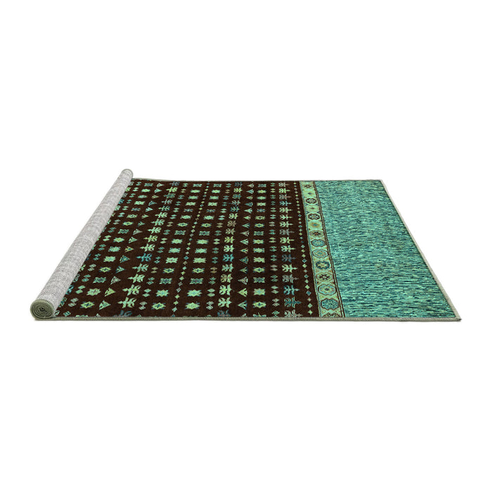Sideview of Machine Washable Abstract Turquoise Modern Area Rugs, wshabs4975turq