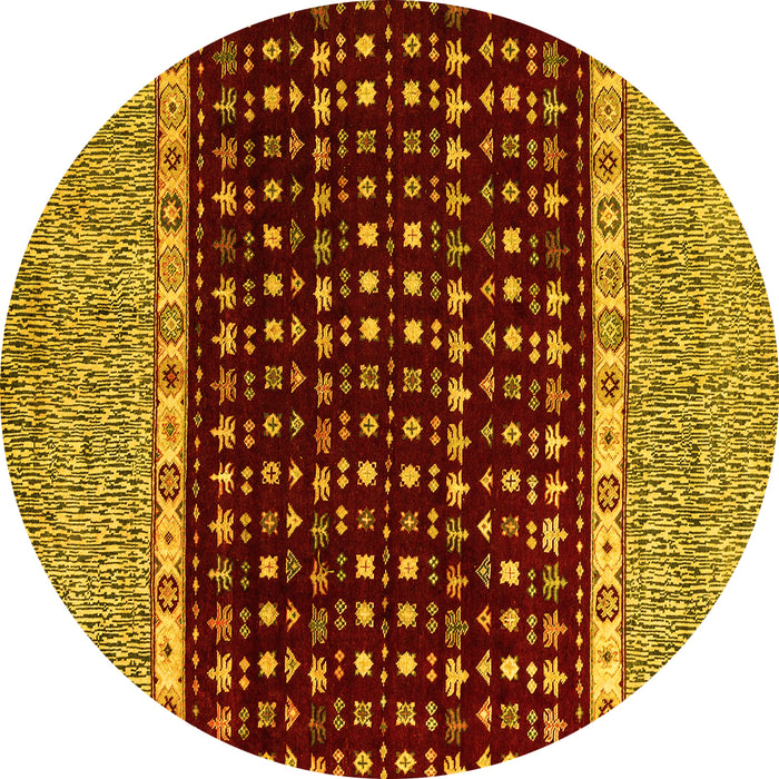 Round Machine Washable Abstract Yellow Modern Rug, wshabs4975yw