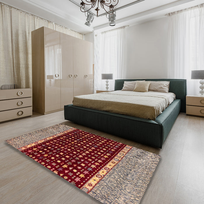 Abstract Camel Brown Modern Rug in a Bedroom, abs4975