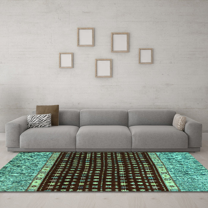 Machine Washable Abstract Turquoise Modern Area Rugs in a Living Room,, wshabs4975turq