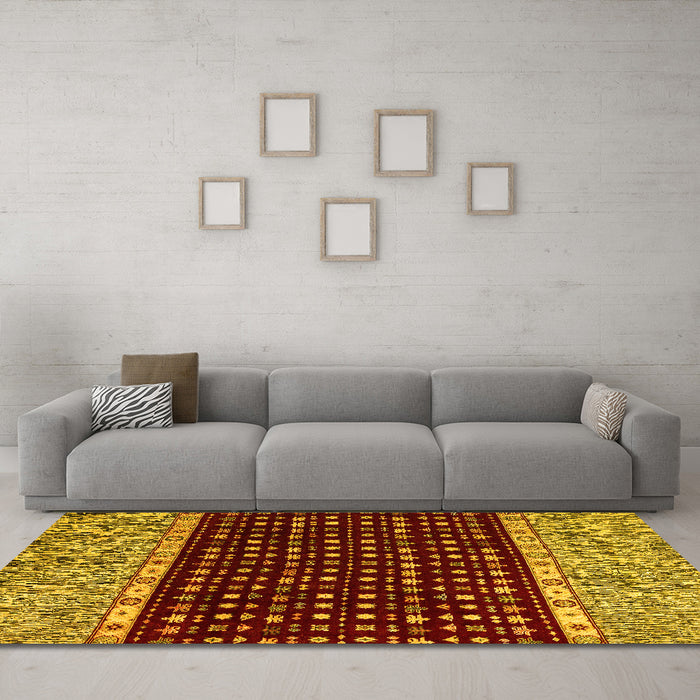 Machine Washable Abstract Yellow Modern Rug in a Living Room, wshabs4975yw
