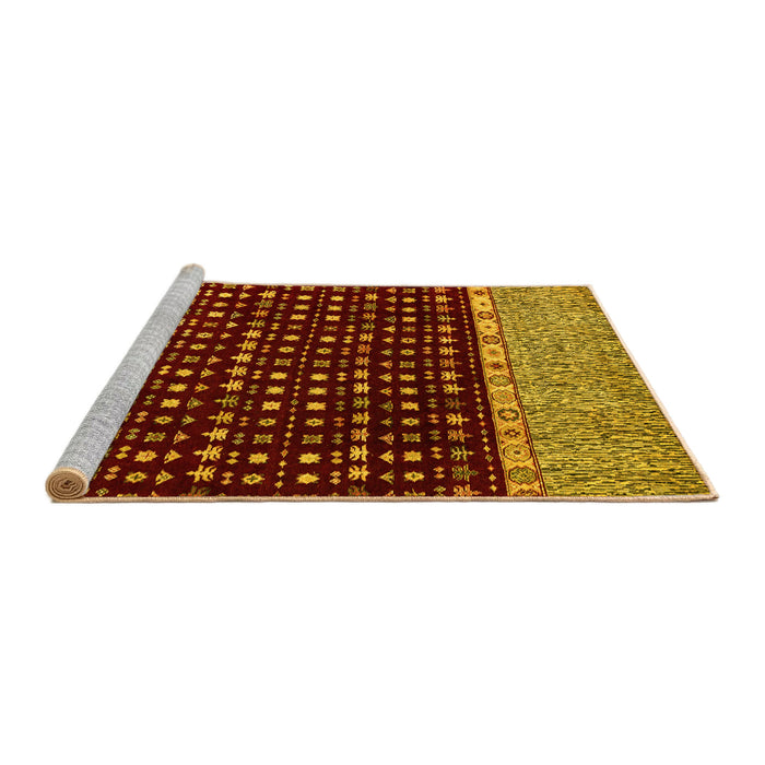 Sideview of Machine Washable Abstract Yellow Modern Rug, wshabs4975yw
