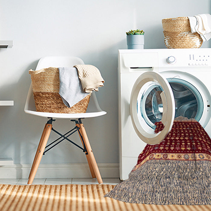 Machine Washable Abstract Camel Brown Rug in a Washing Machine, wshabs4975