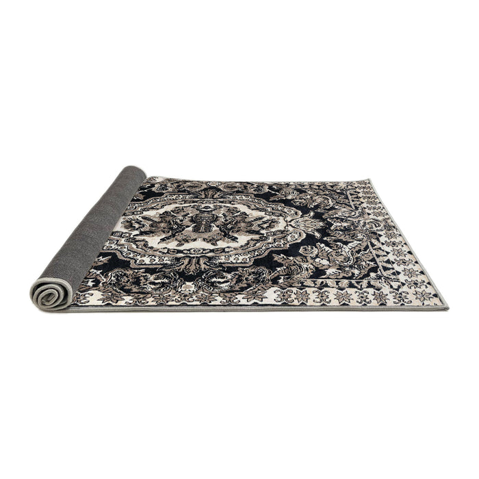Sideview of Abstract Pale Silver Gray Medallion Rug, abs4976