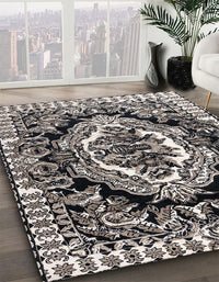 Abstract Pale Silver Gray Medallion Rug, abs4976