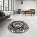 Round Abstract Pale Silver Gray Medallion Rug in a Office, abs4976