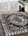 Abstract Pale Silver Gray Medallion Rug in Family Room, abs4976