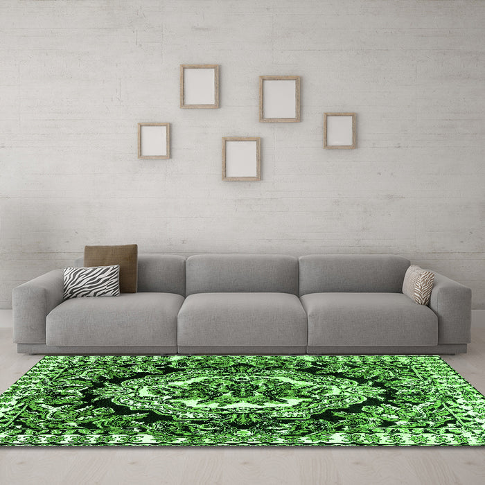 Machine Washable Medallion Green French Area Rugs in a Living Room,, wshabs4976grn