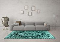 Machine Washable Medallion Turquoise French Rug, wshabs4976turq