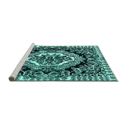 Sideview of Machine Washable Medallion Turquoise French Area Rugs, wshabs4976turq